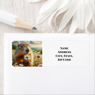 Cute Groundhog and Daisy Return Address Label
