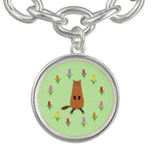 Cute Groundhog and Tulip Flowers Bracelet