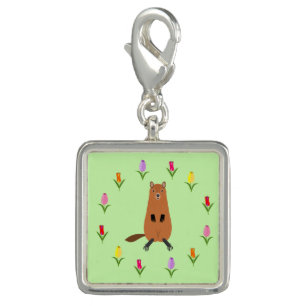 Cute Groundhog and Tulip Flowers Charm