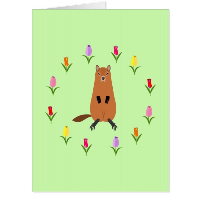Cute Groundhog and Tulip Flowers Custom Birthday Card (Front)