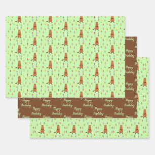 Cute Groundhog and Tulip Flowers Custom Birthday Wrapping Paper Sheets