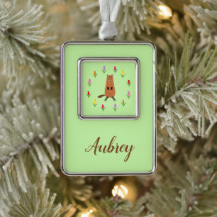 Cute Groundhog and Tulip Flowers Custom Name Christmas Ornament