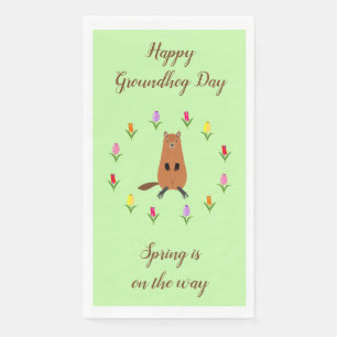 Cute Groundhog and Tulip Flowers Custom Paper Guest Towels