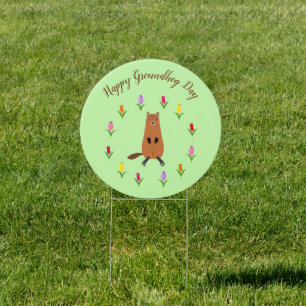 Cute Groundhog and Tulip Flowers Custom Sign