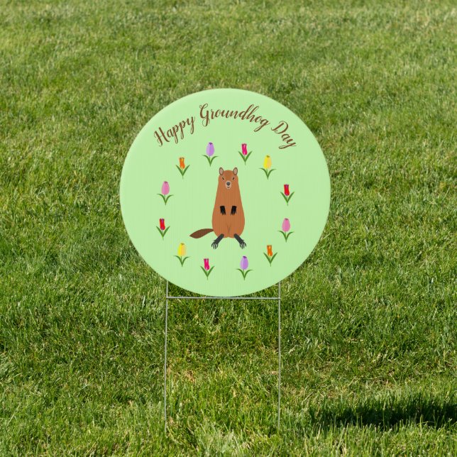 Cute Groundhog and Tulip Flowers Custom Sign (Insitu)