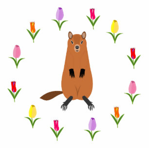 Cute Groundhog and Tulip Flowers Cutout