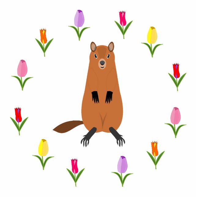 Cute Groundhog and Tulip Flowers Cutout (Front)