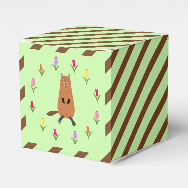 Cute Groundhog and Tulip Flowers Favor Boxes (Front Side)