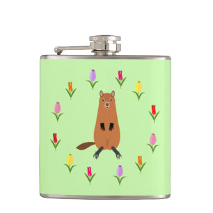 Cute Groundhog and Tulip Flowers Flask