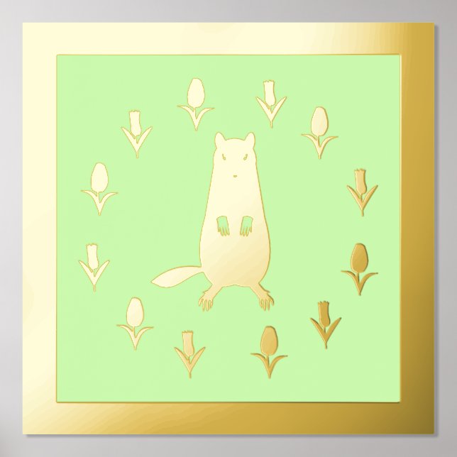 Cute Groundhog and Tulip Flowers Foil Prints (Front)