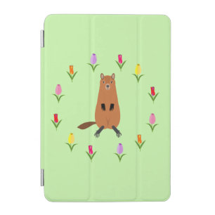 Cute Groundhog and Tulip Flowers iPad Mini Cover
