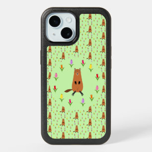 Cute Groundhog and Tulip Flowers iPhone 15 Case