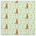 Cute Groundhog and Tulip Flowers Patterned Fabric