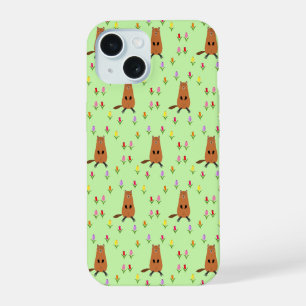 Cute Groundhog and Tulip Flowers Patterned iPhone 15 Case