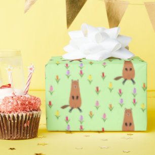 Cute Groundhog and Tulip Flowers Patterned Wrapping Paper