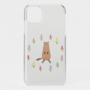 Cute Groundhog and Tulip Flowers iPhone 11 Case