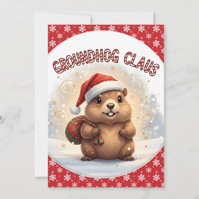 Cute Groundhog Claus Funny Groundhog Christmas Holiday Card (Front)
