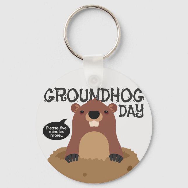 Cute groundhog day cartoon illustration keychain (Front)