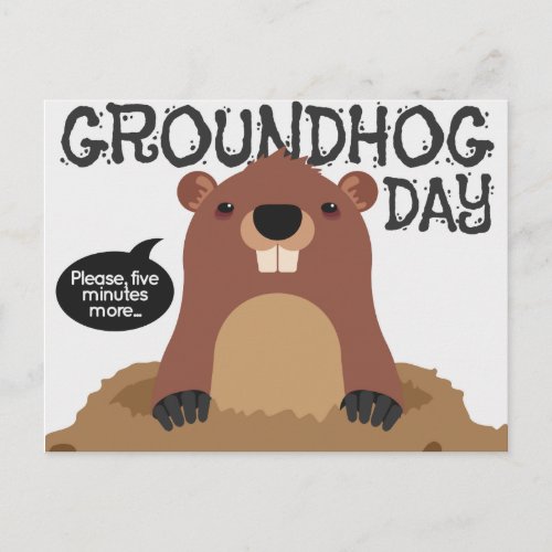 Cute groundhog day cartoon illustration postcard