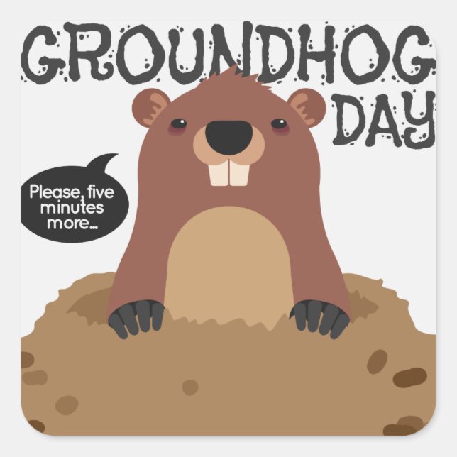 Cute groundhog day cartoon illustration square sticker (Front)