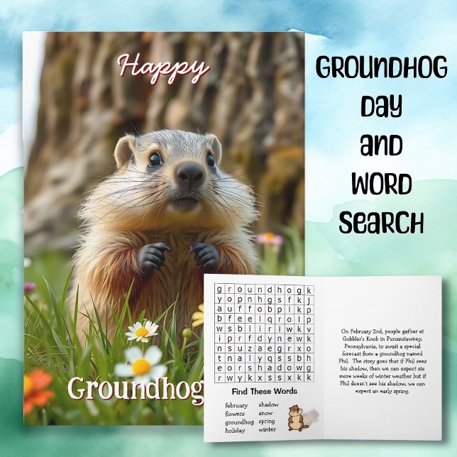Cute Groundhog Day & Word Search Card (Creator Uploaded)
