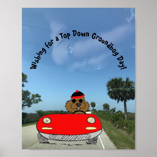 Cute Groundhog in Convertible Poster (Front)