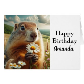 Cute  Groundhog With Flower Birthday Greeting Card by Susang6 at Zazzle