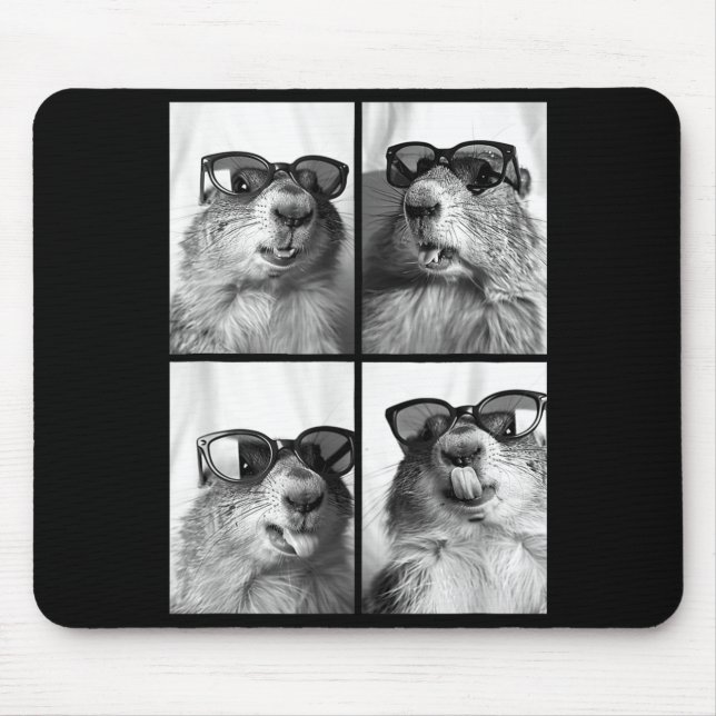 Cute Groundhogs Sungles Cool Forest Animal Photo B Mouse Pad (Front)