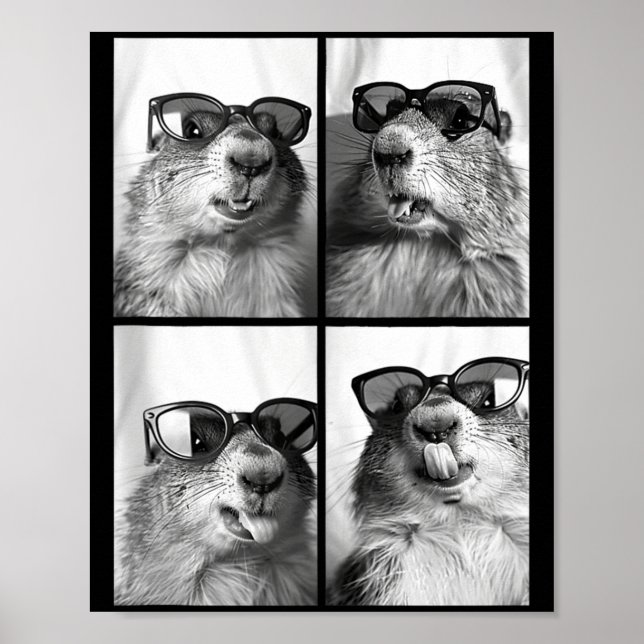 Cute Groundhogs Sungles Cool Forest Animal Photo B Poster (Front)