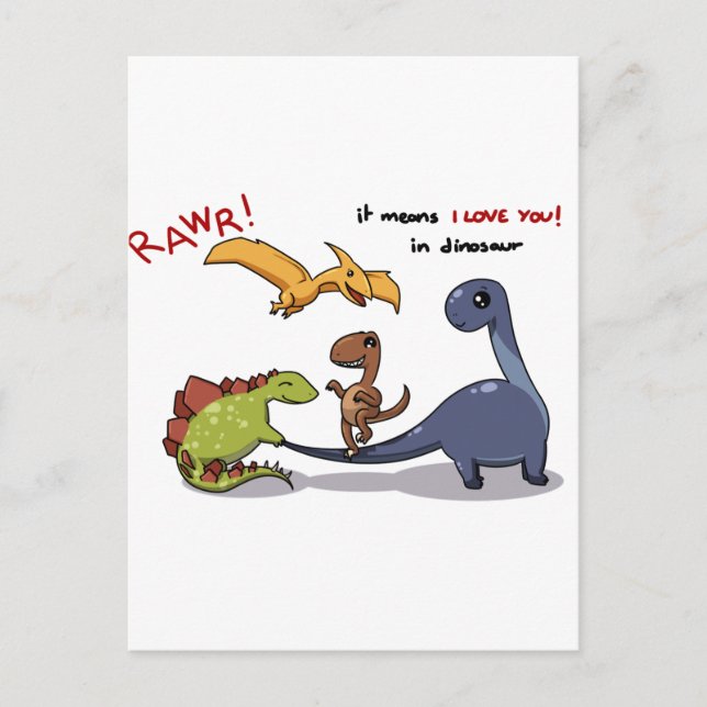 Cute Group of Dinosaurs Rawr Means We love you :) Postcard (Front)