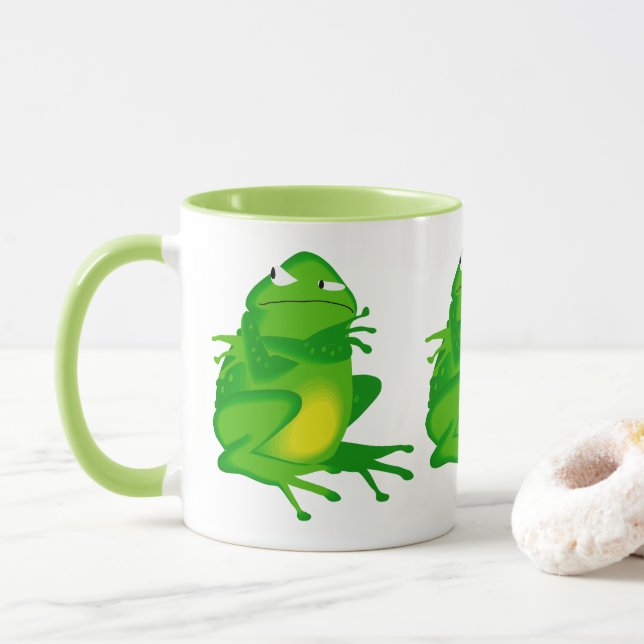 CUTE GRUMPY GREEN FROG MUG (With Donut)