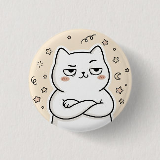 Cute Grumpy White Cat Kawaii Round Button
