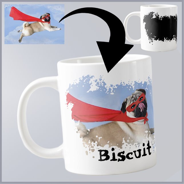Cute Grunge Funny Custom Photo Pet Dog Dad Pug  Giant Coffee Mug (Creator Uploaded)