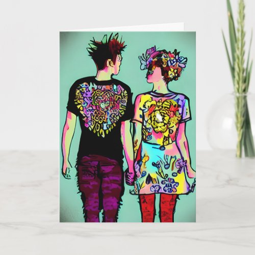 Cute Grunge Punk Rock Couple Happy Anniversary Card