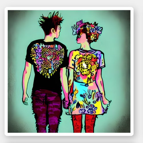 Cute Grunge Punk Rock Couple in Love Sticker