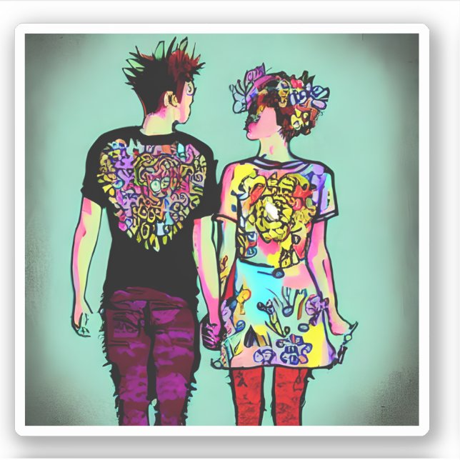 Cute Grunge Punk Rock Couple in Love Sticker (Front)