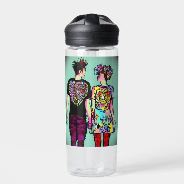 Cute Grunge Punk Rock Couple in Love Water Bottle (Front)