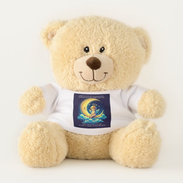 Cute Guardian Angel Cherub and Moon Expressionist Teddy Bear (Front)