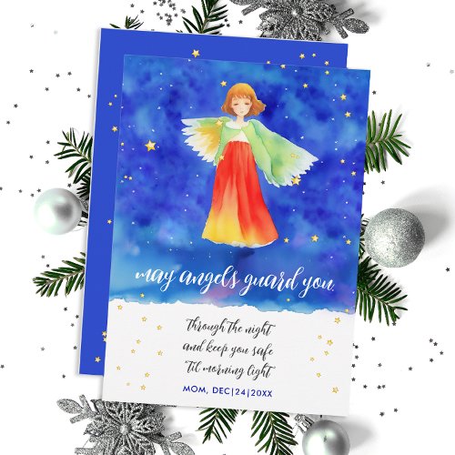 Cute Guardian Angel Holiday Watercolor Card