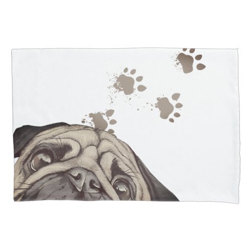 Cute guilty pug dog dirty paw prints home decor pillow case