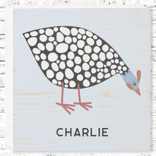 Cute Guinea Fowl Personalized Wooden Box Sign