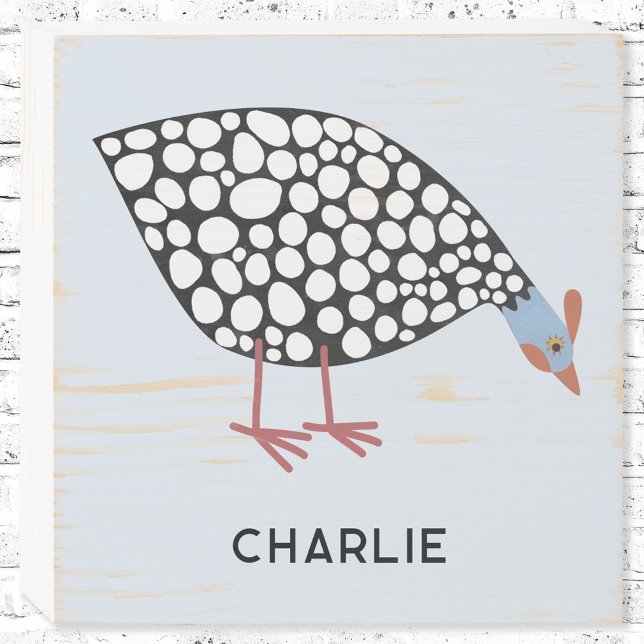 Cute Guinea Fowl Personalized Wooden Box Sign (Personalized name Guinea Fowl fun wooden box art)