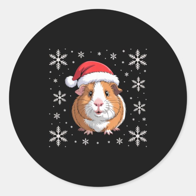 Cute Guinea G Wearing Santa Hat Christmas  Classic Round Sticker (Front)