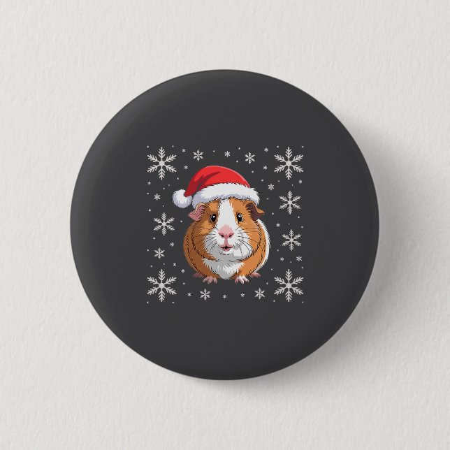 Cute Guinea G Wearing Santa Hat Christmas Premium  Button (Front)