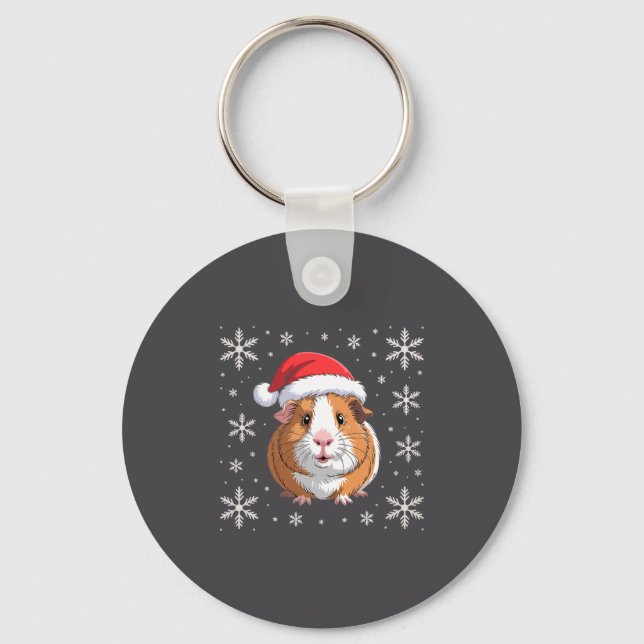 Cute Guinea G Wearing Santa Hat Christmas Premium  Keychain (Front)