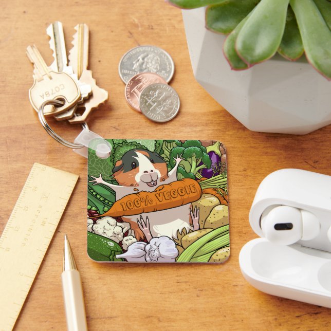 Cute Guinea Pig 100% Veggie Carrot Cartoon Keychain (Desk)