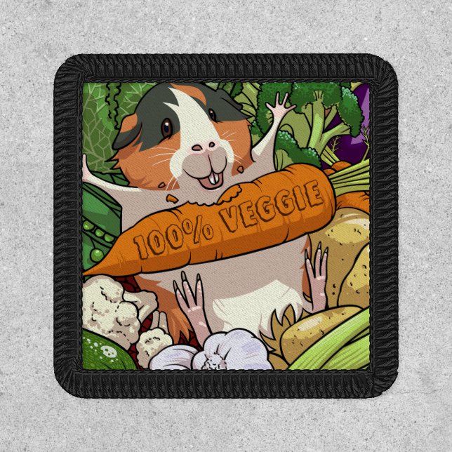 Cute Guinea Pig 100% Veggie Carrot Cartoon Patch (Front)