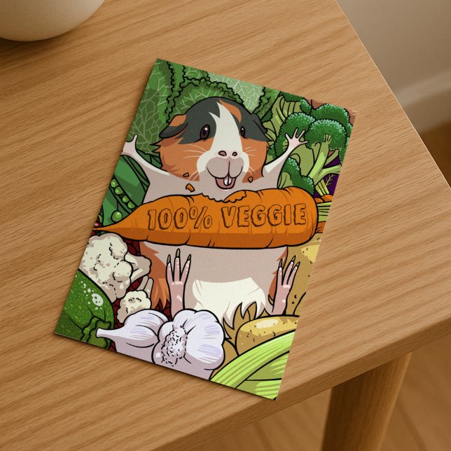 Cute Guinea Pig 100% Veggie Carrot Cartoon Postcard (Creator Uploaded)