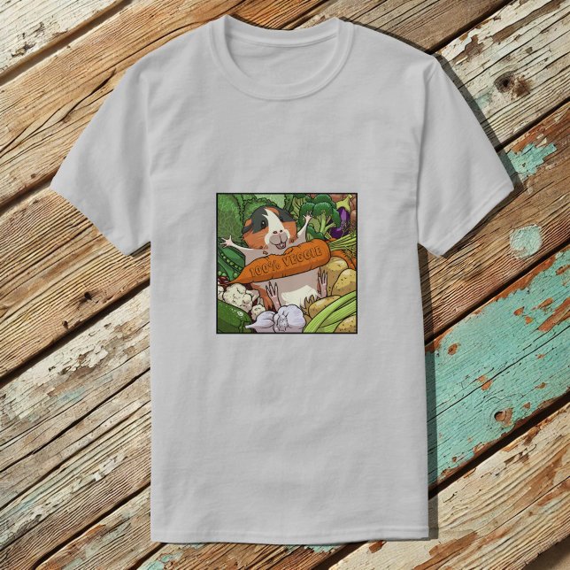Cute Guinea Pig 100% Veggie Carrot Cartoon T-Shirt (Creator Uploaded)