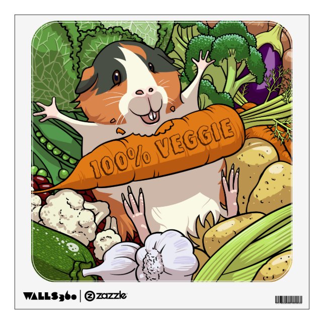 Cute Guinea Pig 100% Veggie Carrot Cartoon Wall Decal (Front)